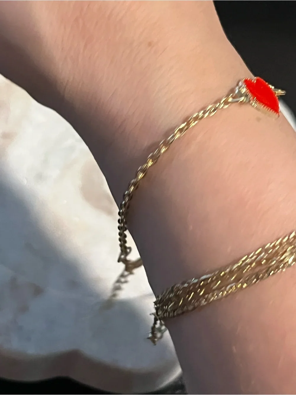 Gold toned Chain Bracelet with enamel Red Heart Charm